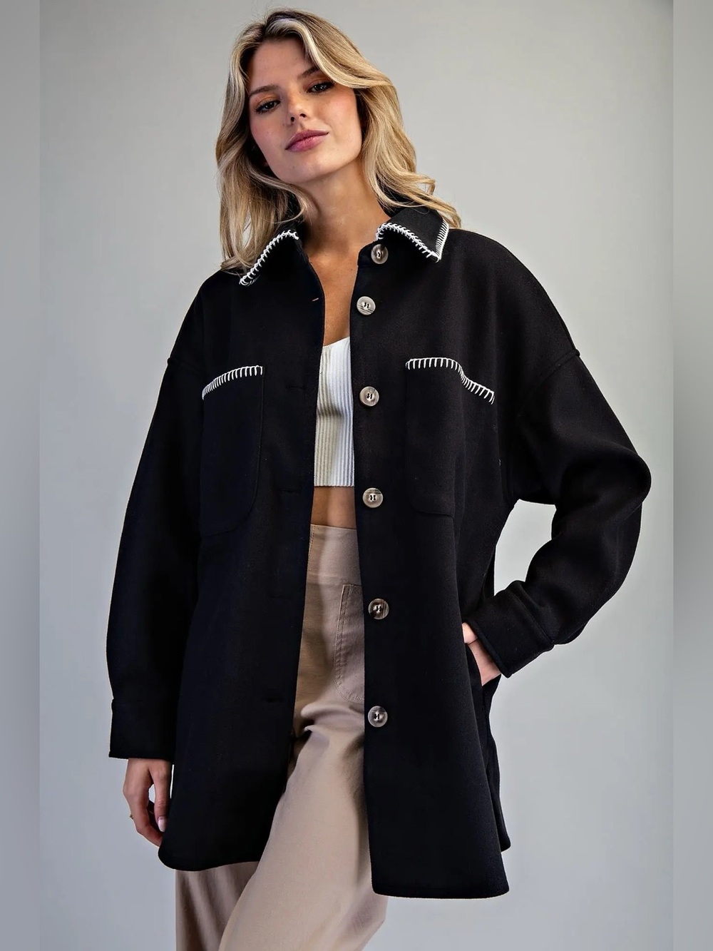 Ee:some black stitch point button down jacket
